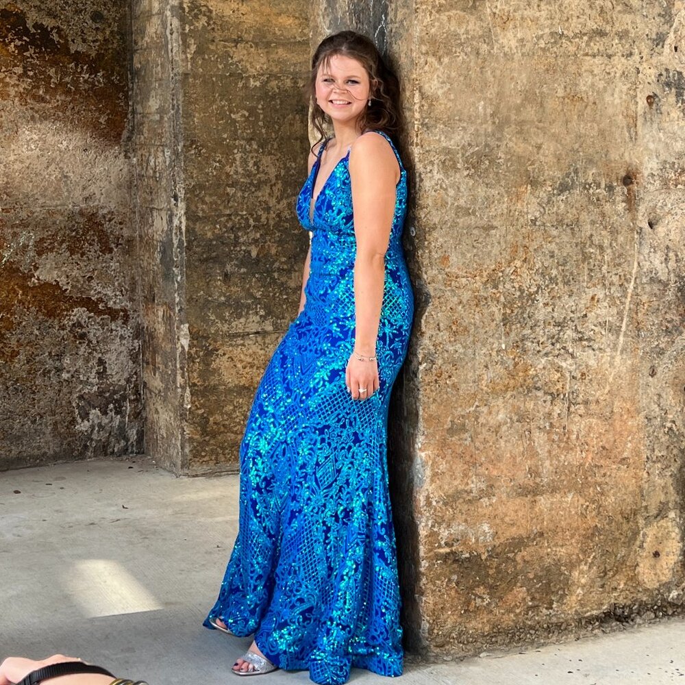 Amber Lauren Blue Sequined Prom Dress Size 6